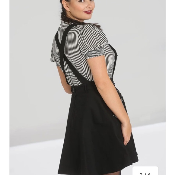 Hell Bunny Miss Muffet Pinafore Black Dress with Spider Web and Bat Design - Picture 4 of 6